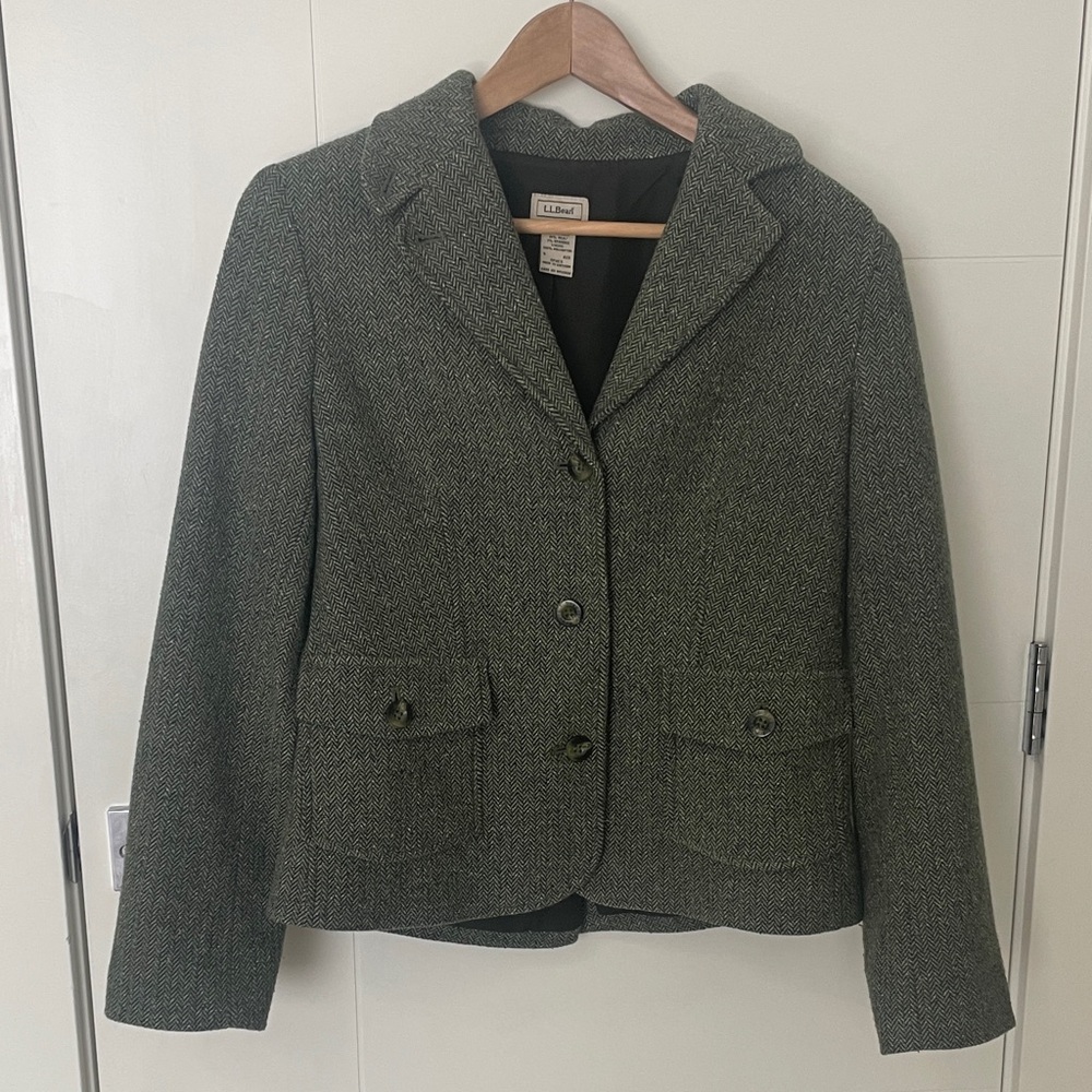 L.L. Bean Women's Olive Tweed Blazer